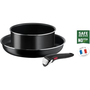 Tefal - Комплект готварски съдове 3 бр. INGENIO EASY COOK & CLEAN BLACK