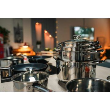 Tefal - Комплект готварски съдове 9 бр. COOK EAT неръждаем