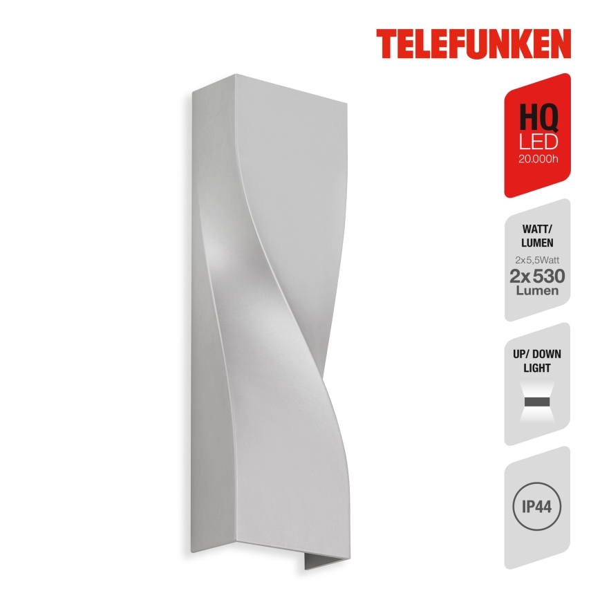 Telefunken 312704TF - LED Екстериорен аплик 2xLED/5,5W/230V IP44 сребрист