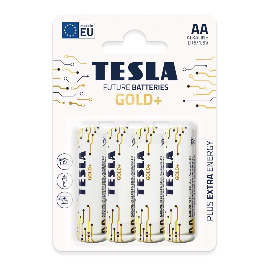 Tesla Batteries - 4 бр. Алкална батерия AA GOLD+ 1,5V 3200 mAh