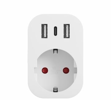 TESLA Smart - Смарт щепсел 3680W/230V/16A Type F/E 2xUSB-A + 1xUSB-C Wi-Fi