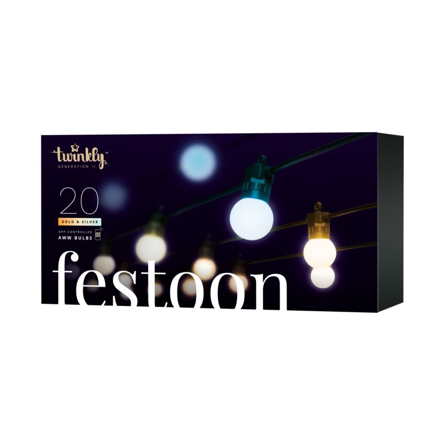 Twinkly - LED Димируем екстериорен декоративни лампички FESTOON 20xLED 14 м IP44 Wi-Fi