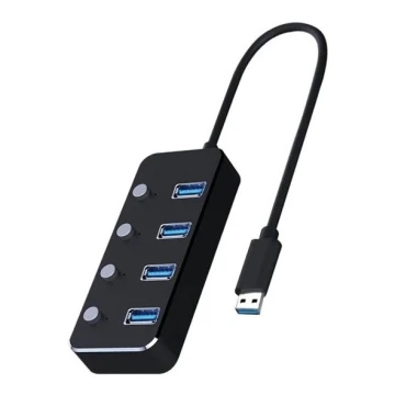 USB Сплитер с превключватели 4xUSB-A 3.0 черен