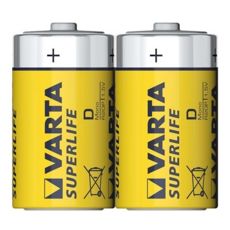 Varta 2020 - 2 бр. Цинково/въглеродна батерия SUPERLIFE D 1,5V