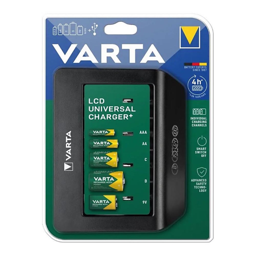 Varta 57688101401 - LCD Универсално зарядно устройство за батерии 230V