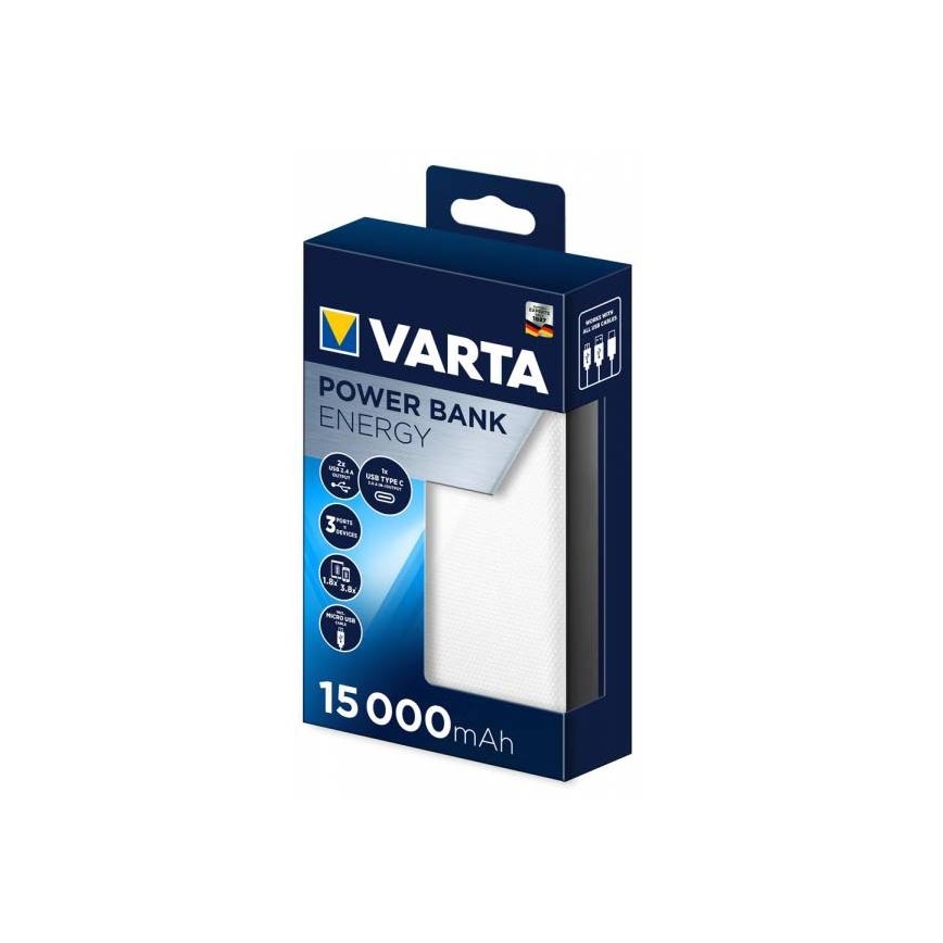 Varta 57977101111 - Външна батерия ENERGY 15000mAh/2x2,4V бяла