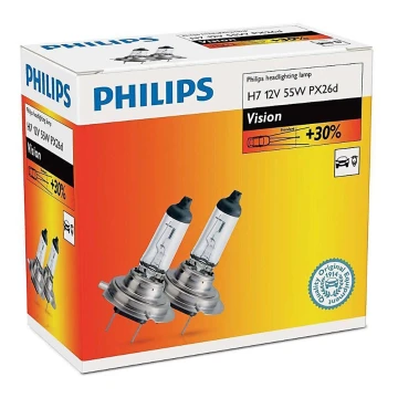 К-кт 2бр. автомобилни крушки Philips VISION 12972PRC2 H7 PX26d/55W/12V 3200K