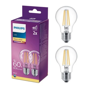 К-кт 2бр. LED крушки Philips A60 E27/7W/230V 2700K