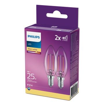 К-кт 2бр. LED крушки Philips B35 E14/2W/230V 2700K