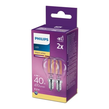 К-кт 2бр. LED крушки Philips P45 E14/4,3W/230V 2700K