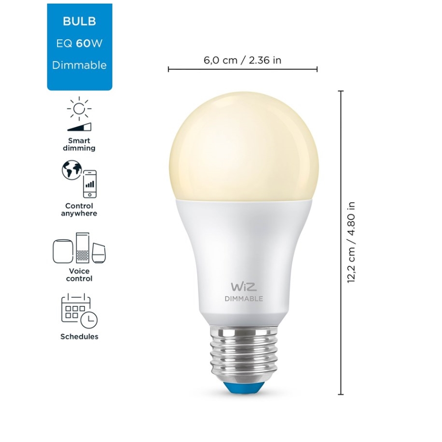 К-кт 2x LED Димируема крушка A60 E27/8W/230V 2700K CRI 90 Wi-Fi - WiZ