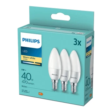 К-кт 3 бр. LED крушки Philips B35 E14/5W/230V 2700K