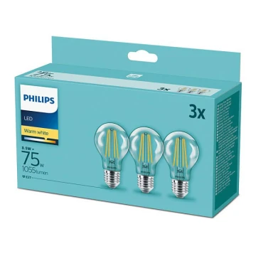 К-кт 3 бр. LED крушки Philips E27/8,5W/230V 2700K