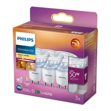 К-кт 3бр. LED димируеми крушки Philips Warm Glow GU10/3,8W/230V 2200-2700K CRI 90