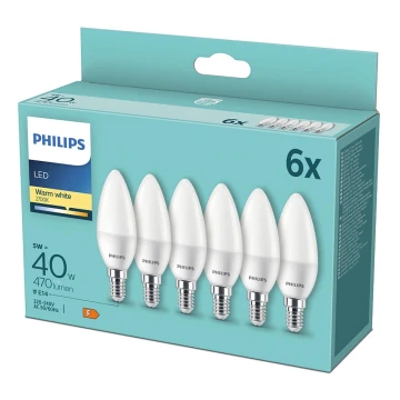 К-кт 6 бр. LED крушки Philips B35 E14/5W/230V 2700K