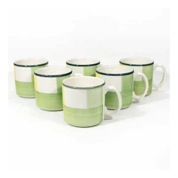 К-кт 6бр. керамични чаши Laura бял/зелен