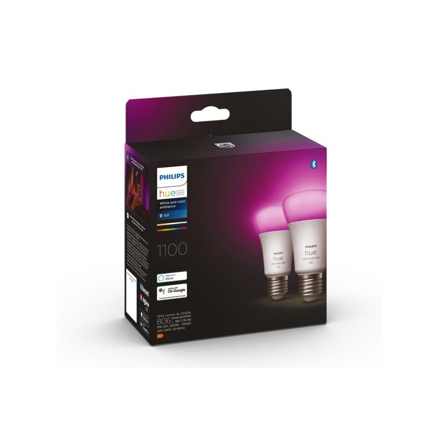 К-кт - LED RGBW Димируема лента Philips Hue WHITE AND COLOR AMBIANCE 2m LED/20W/230V + 2x LED Димируема крушка Philips A60 E27/9W/230V 2000-6500K