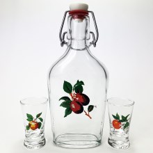 К-кт vector - 1x голям бутилка + 2x чаша за шот прозрачен с плодов мотив