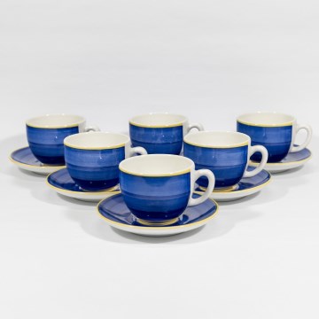 К-кт за кафе 6 бр. керамични чаши с чинийки син/жълт