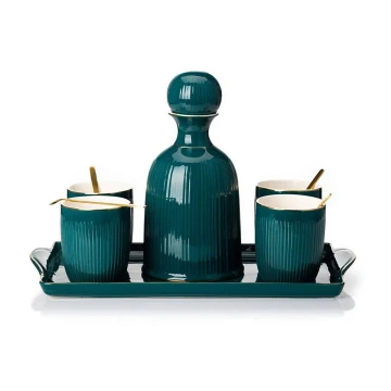 Керамичен комплект от чаши с гарафа и поднос KENDI зелен