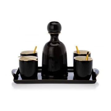 Керамичен комплект от чаши с гарафа и табла KENDI черен