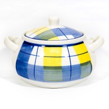 Керамична купа за супа с капак Lucie бяла/синя