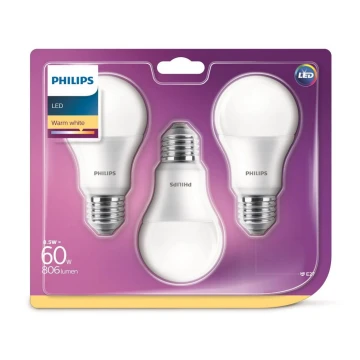 Комплект 3x LED крушка Philips A60 E27/8,5W/230V 2700K