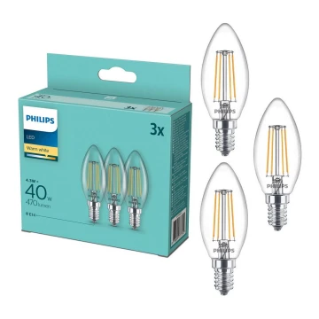 КОМПЛЕКТ 3x LED Крушка Philips B35 E14/4,3W/230V 2700K