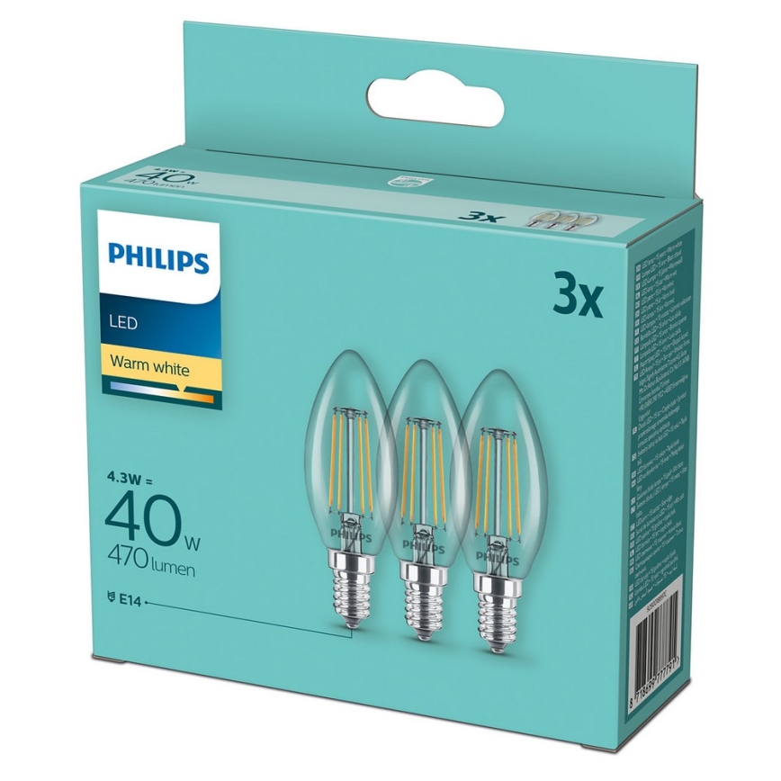 КОМПЛЕКТ 3x LED Крушка Philips B35 E14/4,3W/230V 2700K