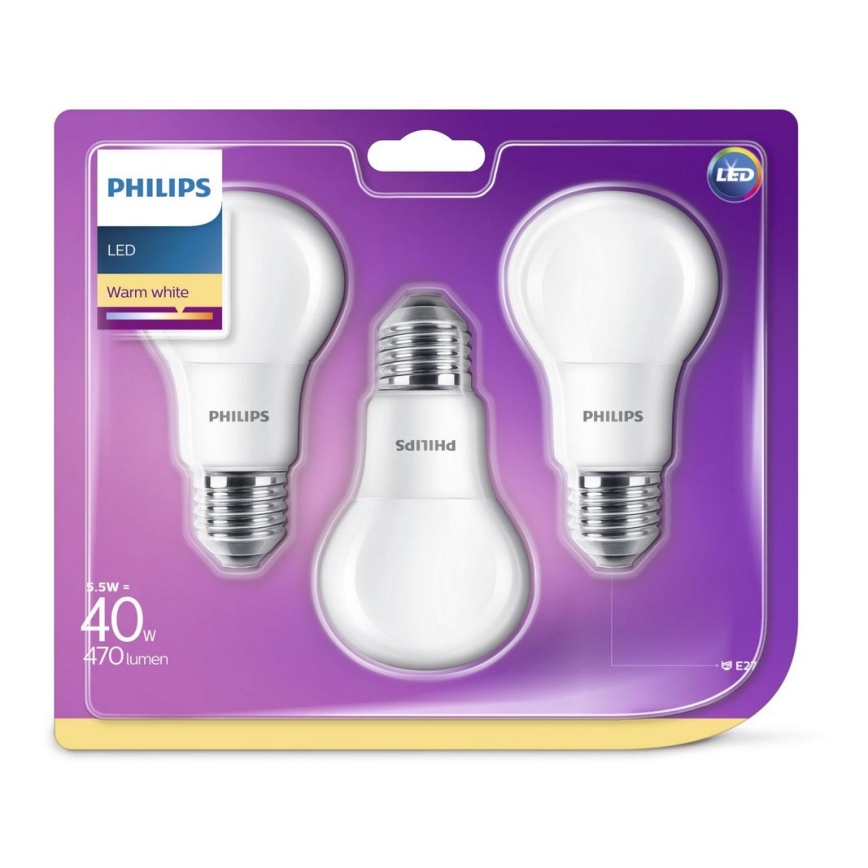 КОМПЛЕКТ 3x LED Крушка Philips E27/5,5W/230V 2700K