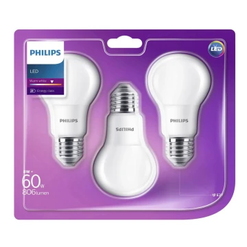 КОМПЛЕКТ 3x LED Крушка Philips E27/8W/230V 2700K