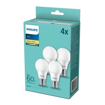 КОМПЛЕКТ 4x LED Крушка Philips E27/8W/230V 2700K