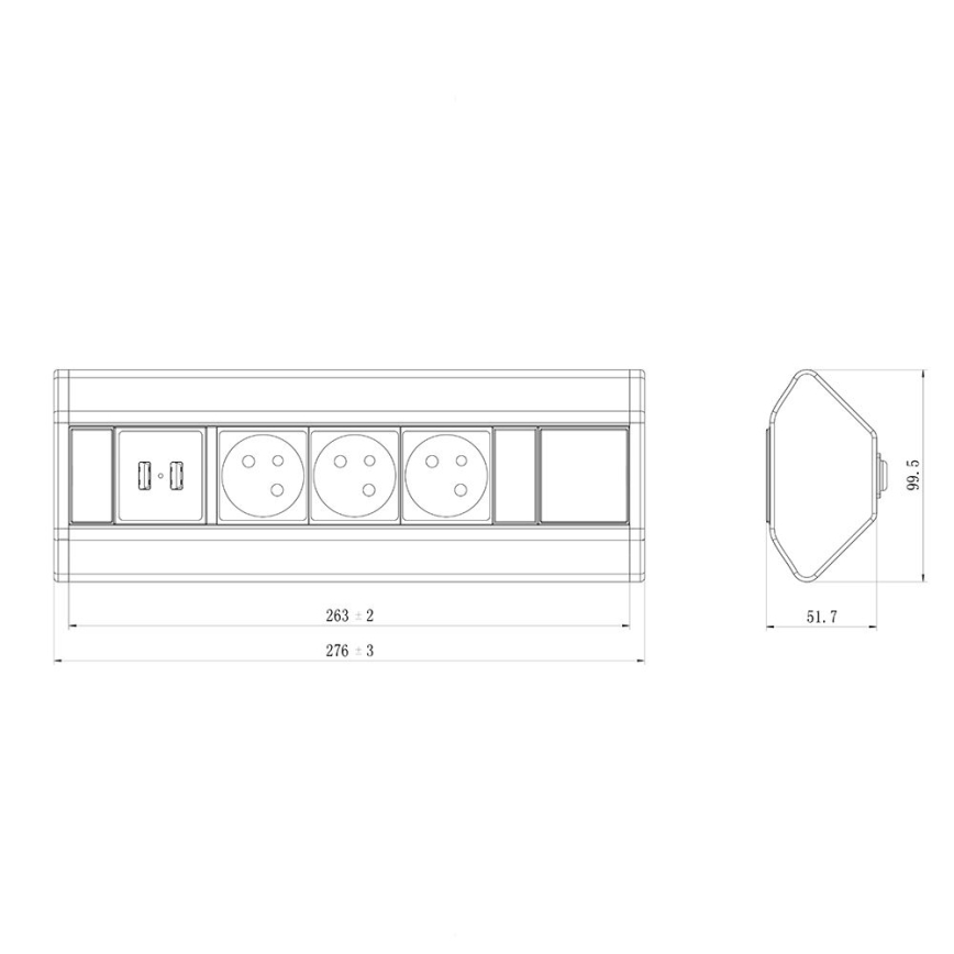 Ъглов контакт 3x 230V + USB-A 3,1A + USB-C 15,5W 230V